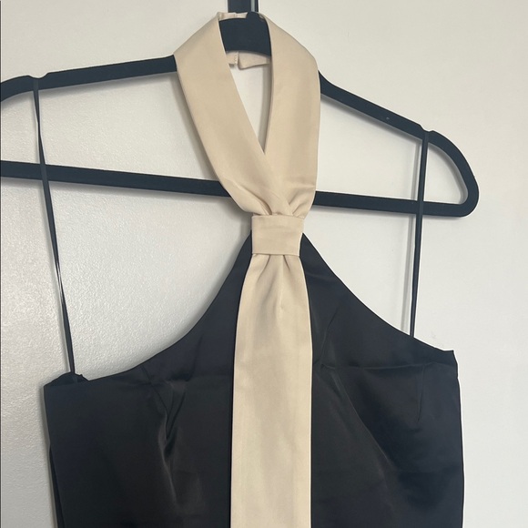 Anthropologie Black and Cream Mini Halter Tie Dress - Picture 3 of 11
